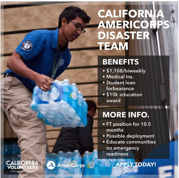 CADisasterTeam's tweet photo. The deadline to serve as an AmeriCorps Member with the Red Cross is quickly approaching, and we're here to help! Apply today at: https://t.co/0VK7sNHQgi 
Know someone who would make a great AmeriCorps member? #AmeriCorps #RedCross #Service https://t.co/tv1TvymVOw https://t.co/QEsC2SkwUD