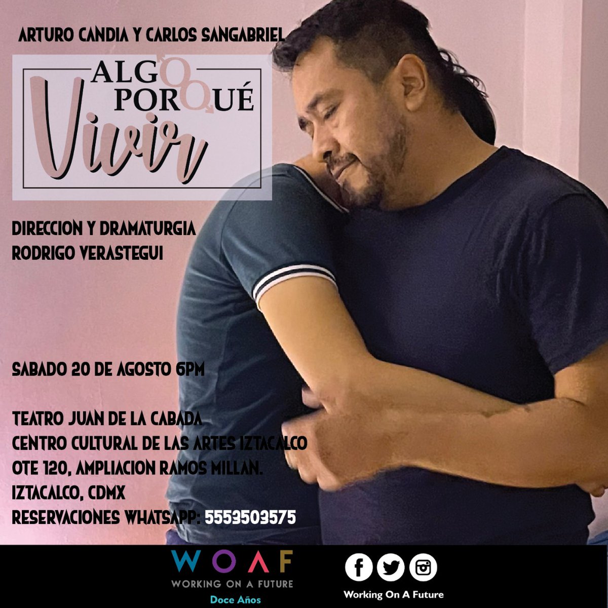 Que pasaría si todos los derechos que las poblaciones LGBTIQA se echarán para atrás?
Ven y conoce la historia de Ramón y Genaro en #Algoporquevivir🏳️‍🌈.
Única función en Teatro Juan de la Cabada en Iztacalco.
Boletos en $100: algoporquevivir.boletopolis.com