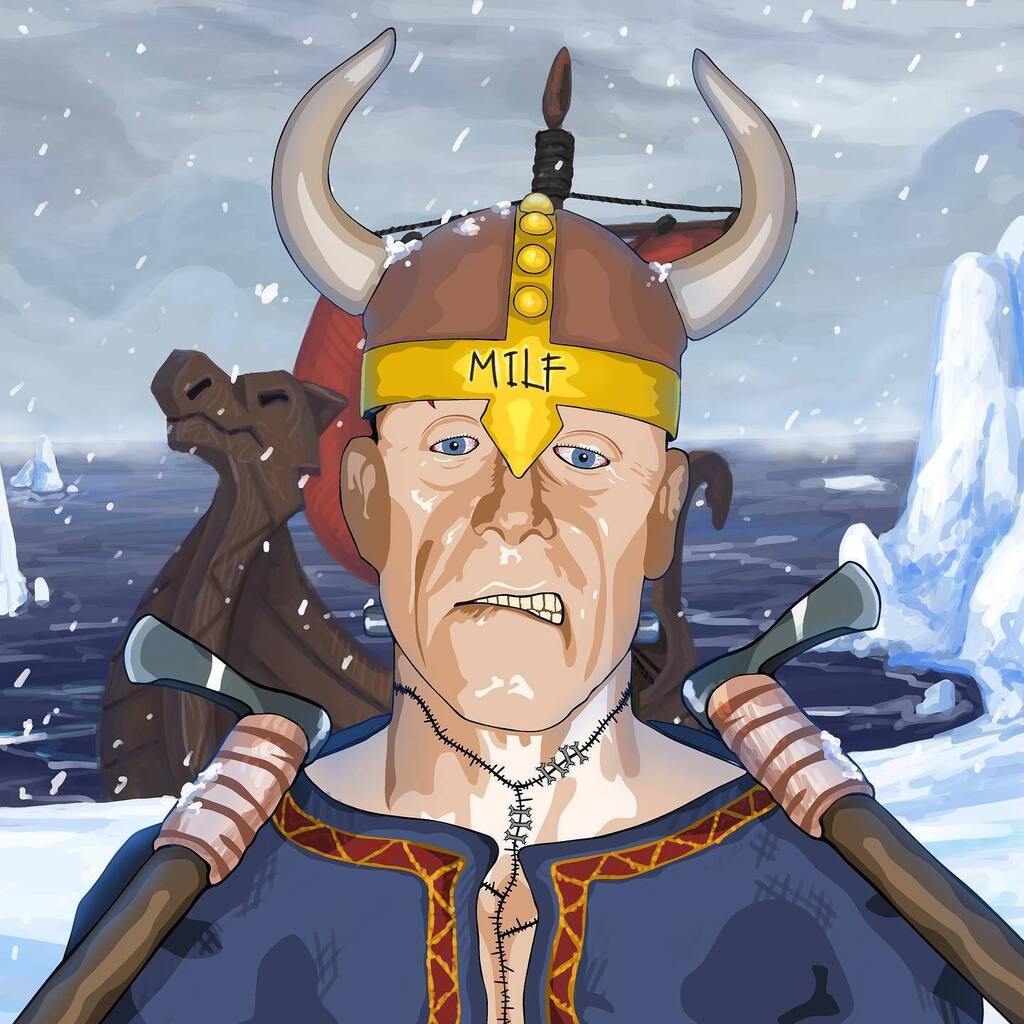 NFTBoomOfficial's tweet photo. It’s time for another amazing “I’m Frank” Collab giveaway. This one sees Frank in full Viking mode getting ready for battle in the frozen wastes wearing his “milf” helmet. This brilliant Frank comes courtesy of @ktanya_artist a fantastic artist with a wh… https://t.co/ggiRfwSweQ https://t.co/1kGO9oKmto