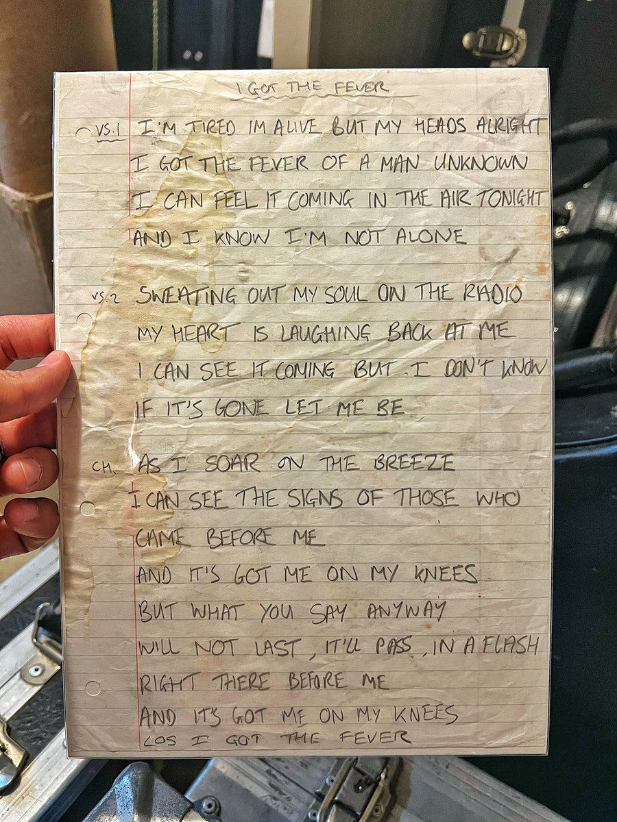 25 years of "Be Here Now" this week! From the collection. Studio used lyrics for Liam Gallagher to record "I Got The Fever" (b-side to Stand By Me single) in the hand of sound engineer, Nick Brine. #oasismusic #oasislive #oasisbeherenow #liamgallagher #noelgallagher