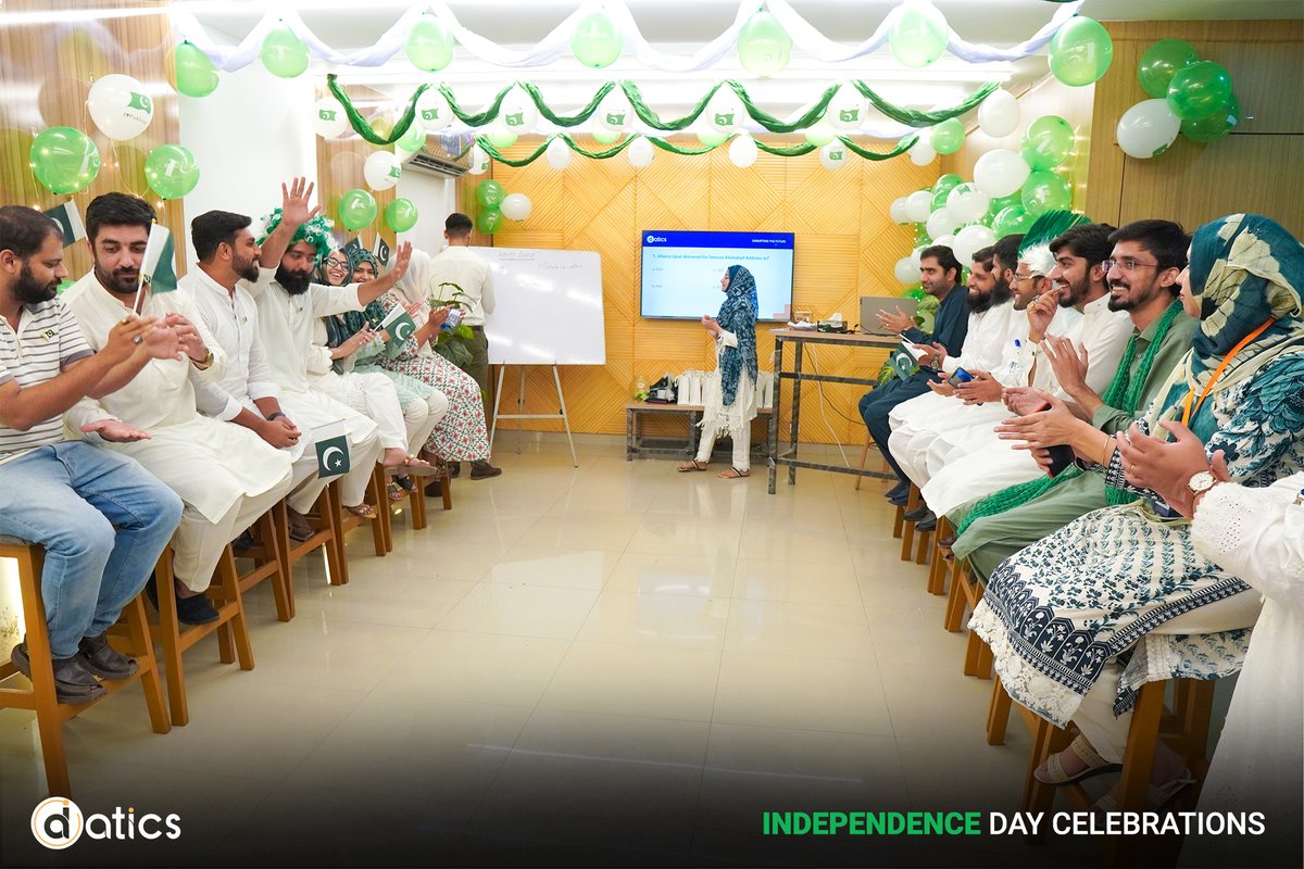 datics_ai's tweet image. We held a terrific Independence Day Celebration  💚 🤍 
From flag badge pinning to fun team trivia quizzes to pledging for Pakistan, our HR team organized a memorable and perfect event for our Datics family! 👏 
LONG LIVE PAKISTAN! 🇵🇰 
#75yearsofindependence #datics