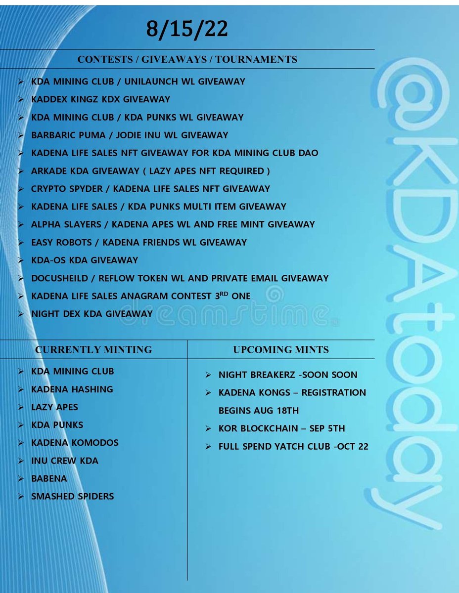 $KDA <a href="/kadena_io/">Kadena</a> 

As always, if things have been missed or pop up through the day please add them in the comments section to help everyone out but most importantly make sure to 
-like
-share
-retweet