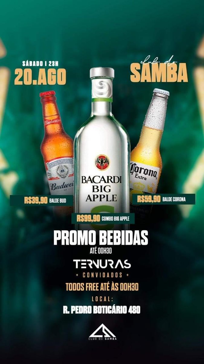 clubdosambaa's tweet photo. Próximo sábado, dia 20/09 às 23h.
📍Pedro Boticário, 480.
@osternuras + convidados.
⚠️ ATÉ 00:30 ⚠️
- TODOS FREE;
- DOSE DE GIN P ELAS;
- PROMO DE BEBIDAS.
👉🏼 LOUNGES DISPONÍVEIS.
#clubdosamba
#vemprosamba
#vemproclub https://t.co/9Ps38IeGG6