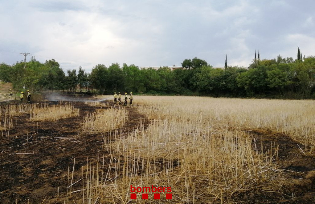 bomberscat's tweet photo. Cremen uns 2.500m2 de vegetació agrícola  a la zona de Mas Solà, a Santa Coloma de Farners (avís 15.19h). Hi hem activat 5 dotacions #bomberscat i el foc ja està extingit
#ADF amb tractor han donat suport per acabar de tancar el perímetre. https://t.co/irpWeDICWS