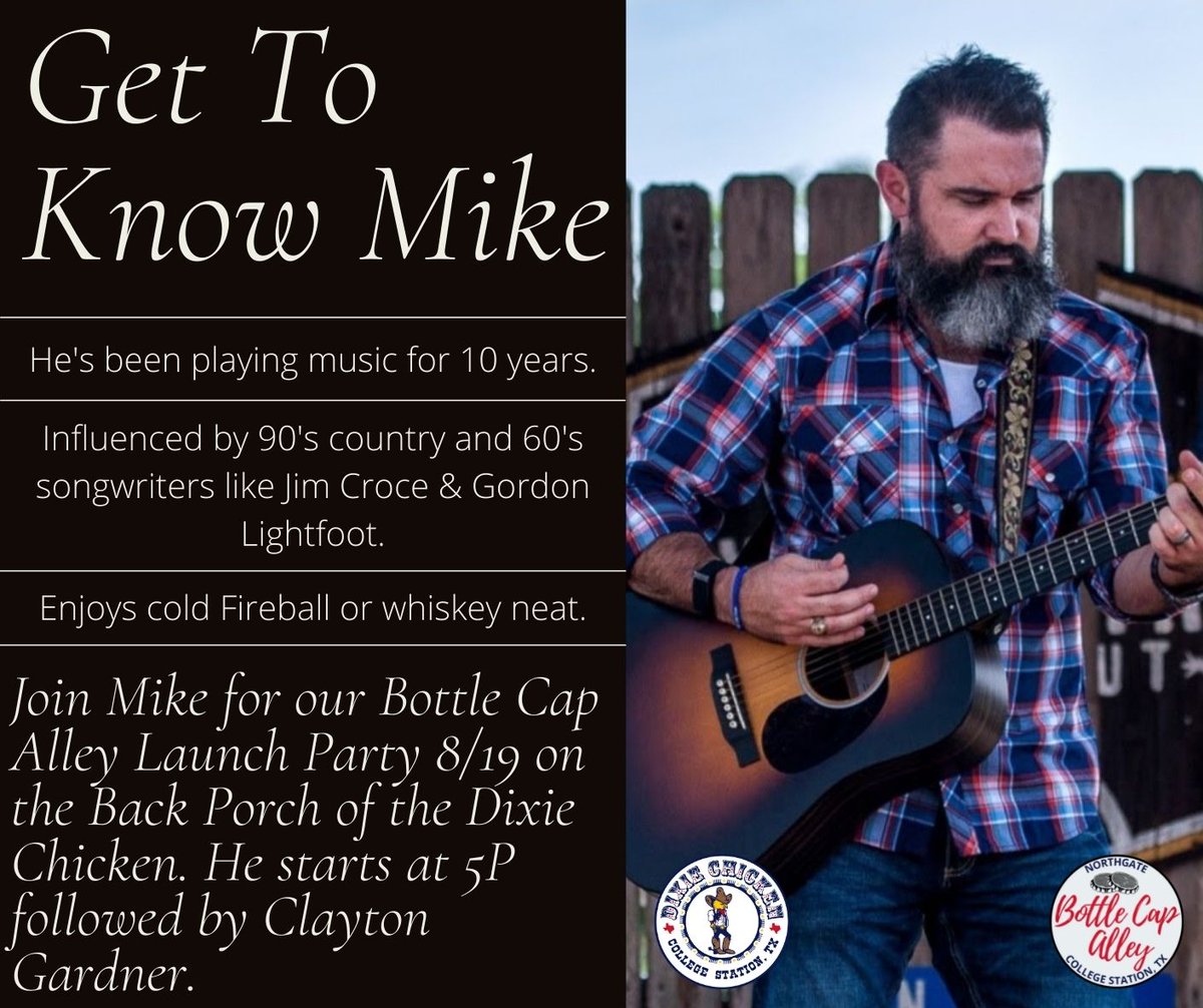 thedixiechicken's tweet photo. Our @BottleCapAlley #LaunchParty is THIS FRIDAY! We'll have free live music from @ClaytonGardner &amp; #MikeGilbert. Get to know Mike a bit before Friday and brush up on your 90's country because he'll be playing tons of those hits! https://t.co/df3Sx2M6Hb https://t.co/SnE2FVSbUE