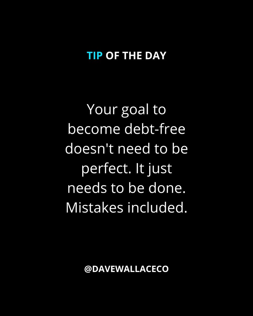 davewallaceco's tweet photo. Made a mistake on your path to become debt free? Guess what that makes you? Human.  

Expect setbacks, ditch perfection, and trust me, you'll move lighter and get there faster. 🚀

#debtfree #money #retirement #debt https://t.co/tkYgmmdf3M
