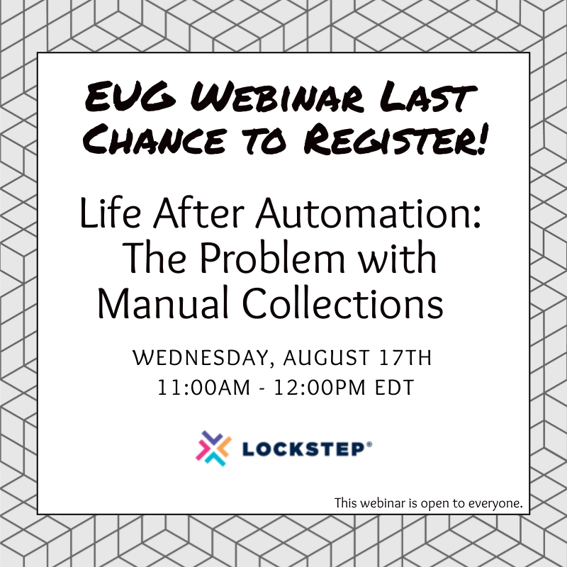 EpicorUsers's tweet photo. Last chance to register! Join @LockstepNetwork tomorrow at 11AM EDT as they discuss 'Life After Automation: The Problem with Manual Collections'

Register here: https://t.co/x6rYEVxUCa

#Epicor #EpicorUsersGroup #EUG #UsersHelpingUsers #Webinar https://t.co/vAw6GwkRjf