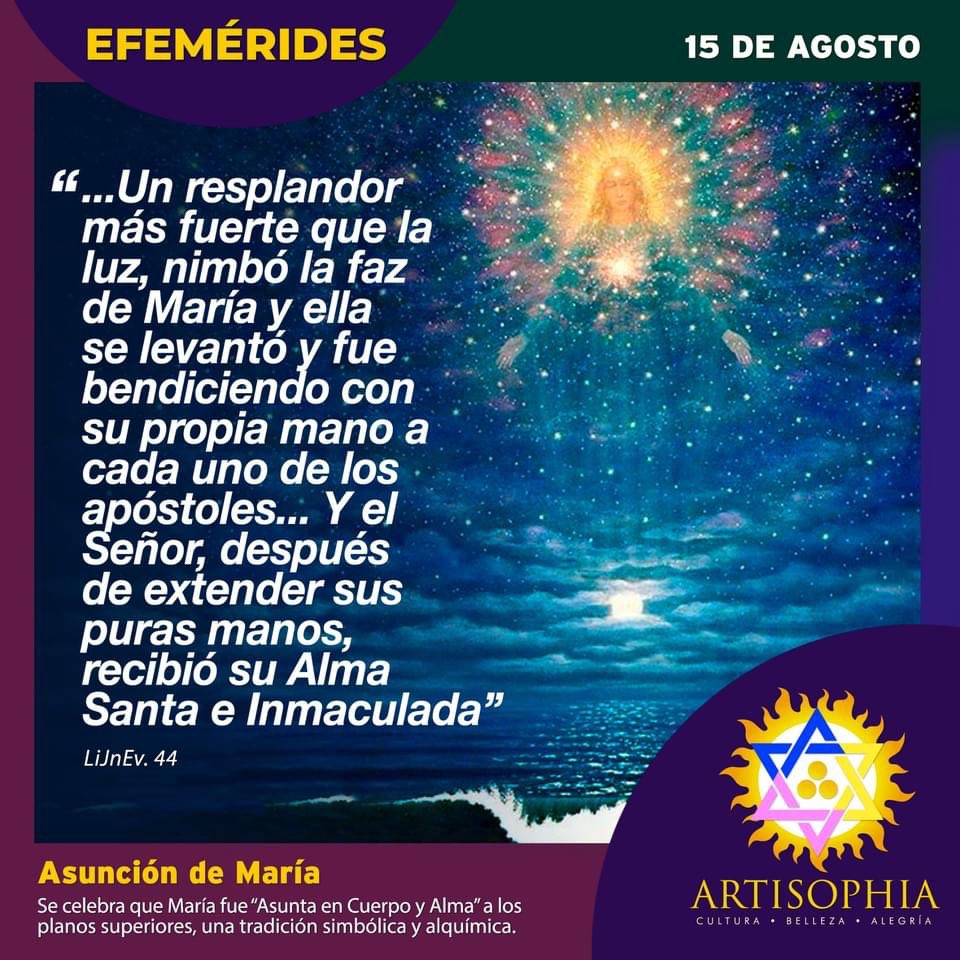artisophia's tweet photo. 🌟#EFEMÉRIDES🌟
#15agosto se celebra el día que María, madre de Jesús de Nazareth fue “Asunta en cuerpo y alma” a los planos superiores.Esta celebración tiene una gran carga simbólica y alquímica.
https://t.co/JhOp9QOPa9
#artisophia
#asuncion
#asunciondemaria
#apocrifos
#ummiluz https://t.co/4sNWZJJV4P