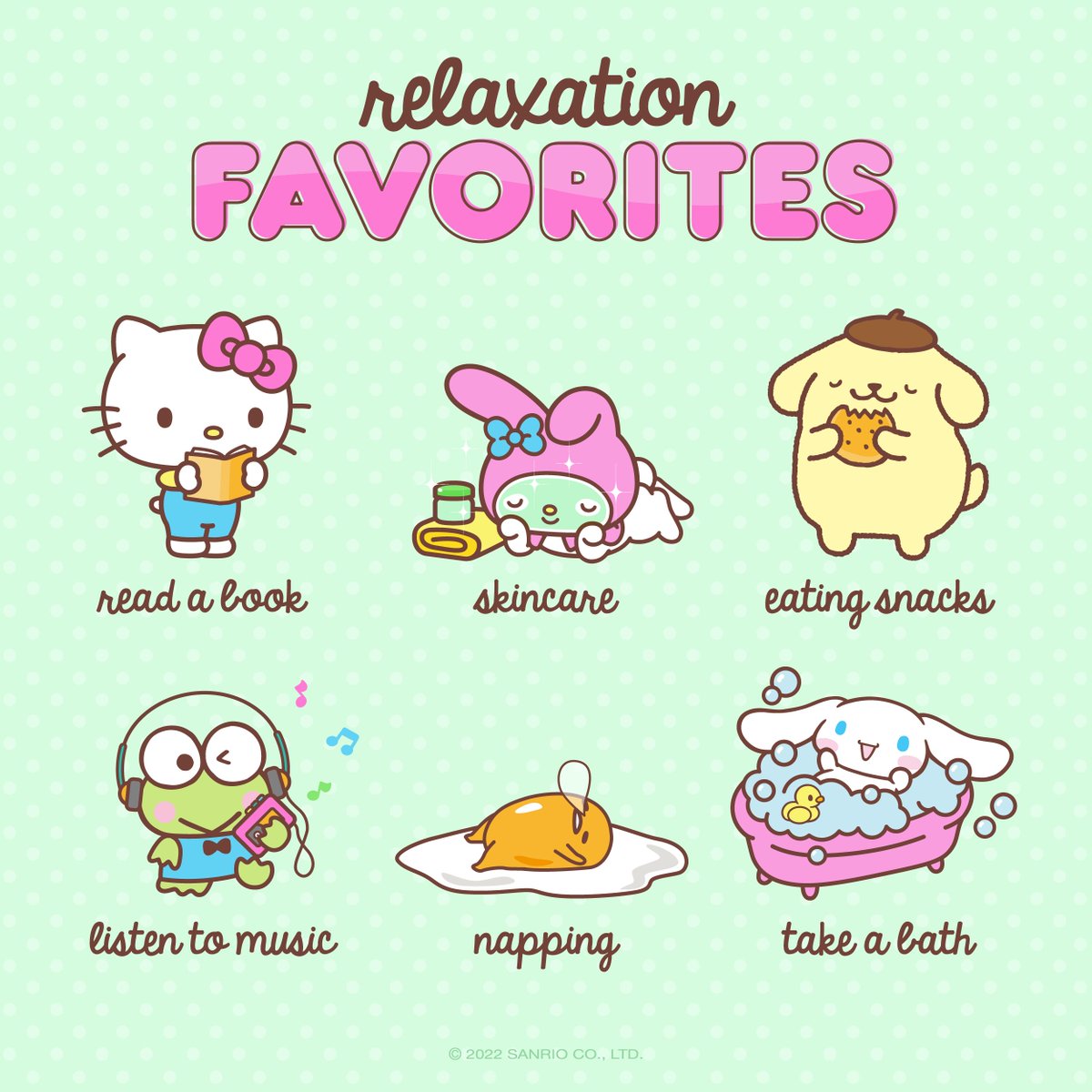 sanrio's tweet image. Happy #NationalRelaxationDay! 💗 What’s your favorite way to relax? ✨ Tag a bestie!