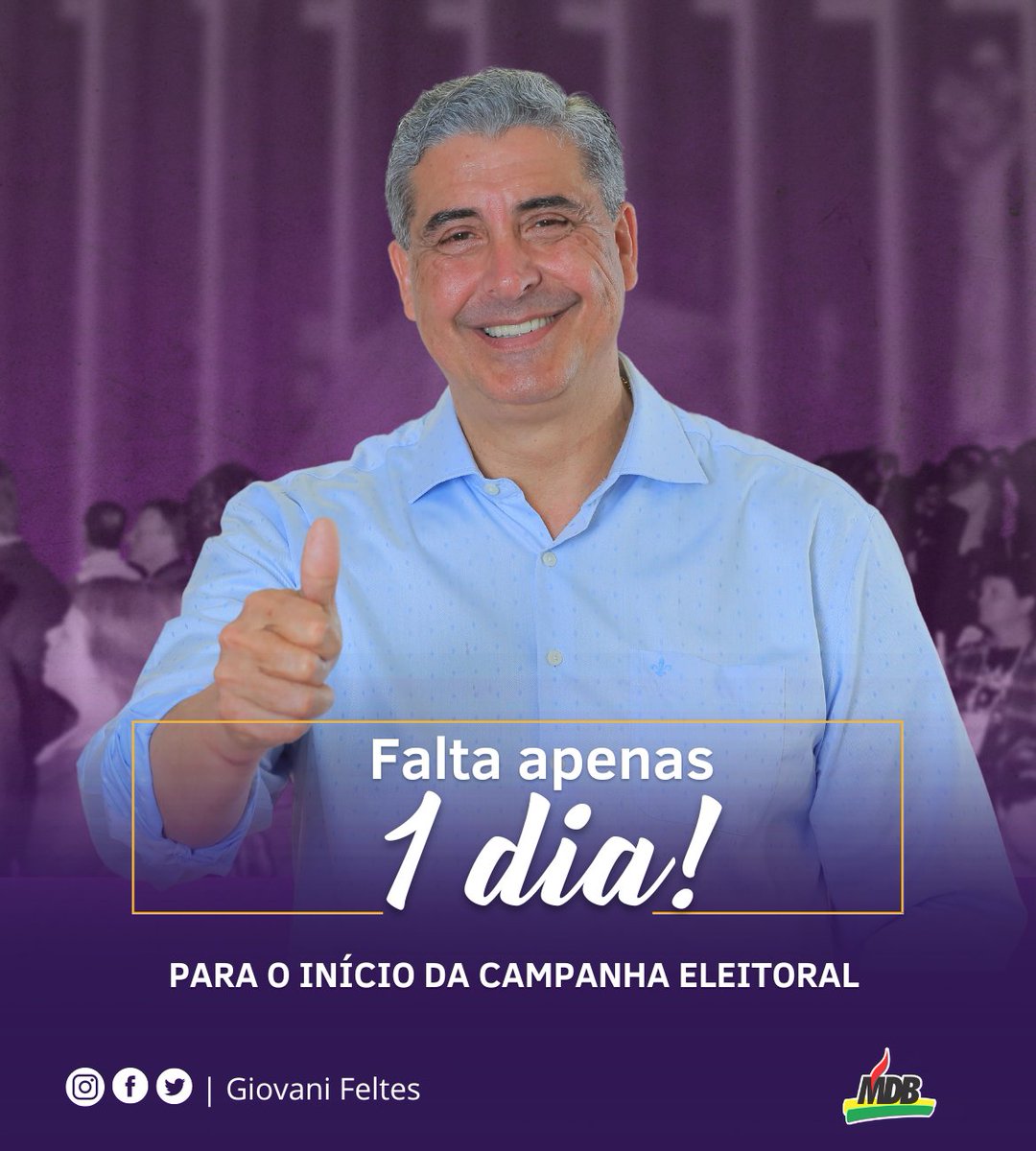 GiovaniFeltes's tweet photo. ☝ Falta 1 dia para o início da campanha eleitoral!

#Campanha #eleição #candidato https://t.co/EgxdRPi3nC