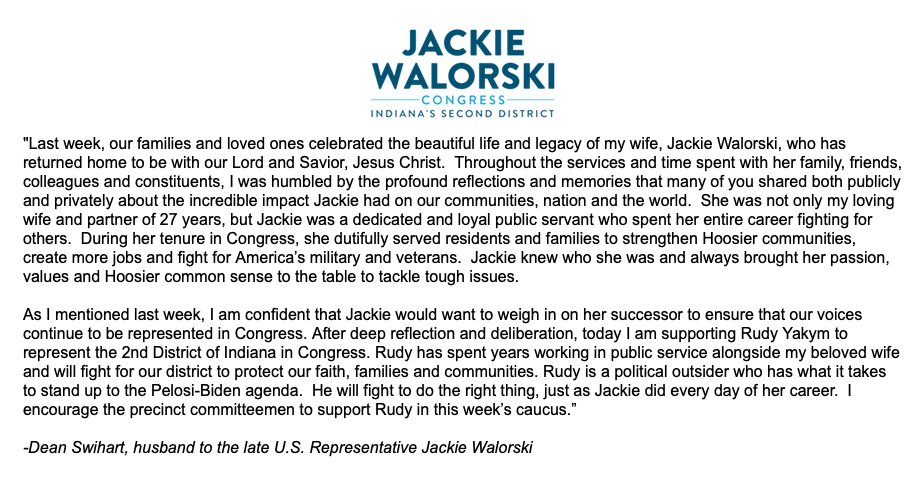 A statement from Jackie's husband, Dean Swihart: