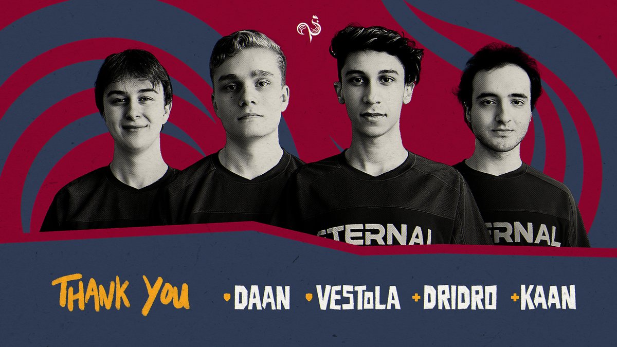 Today we announce the release of @Daan_ow, @xVestola, @dridroT_T and @Kaan_ow

We thank them for their time with us, and we wish them nothing but the best in the future.