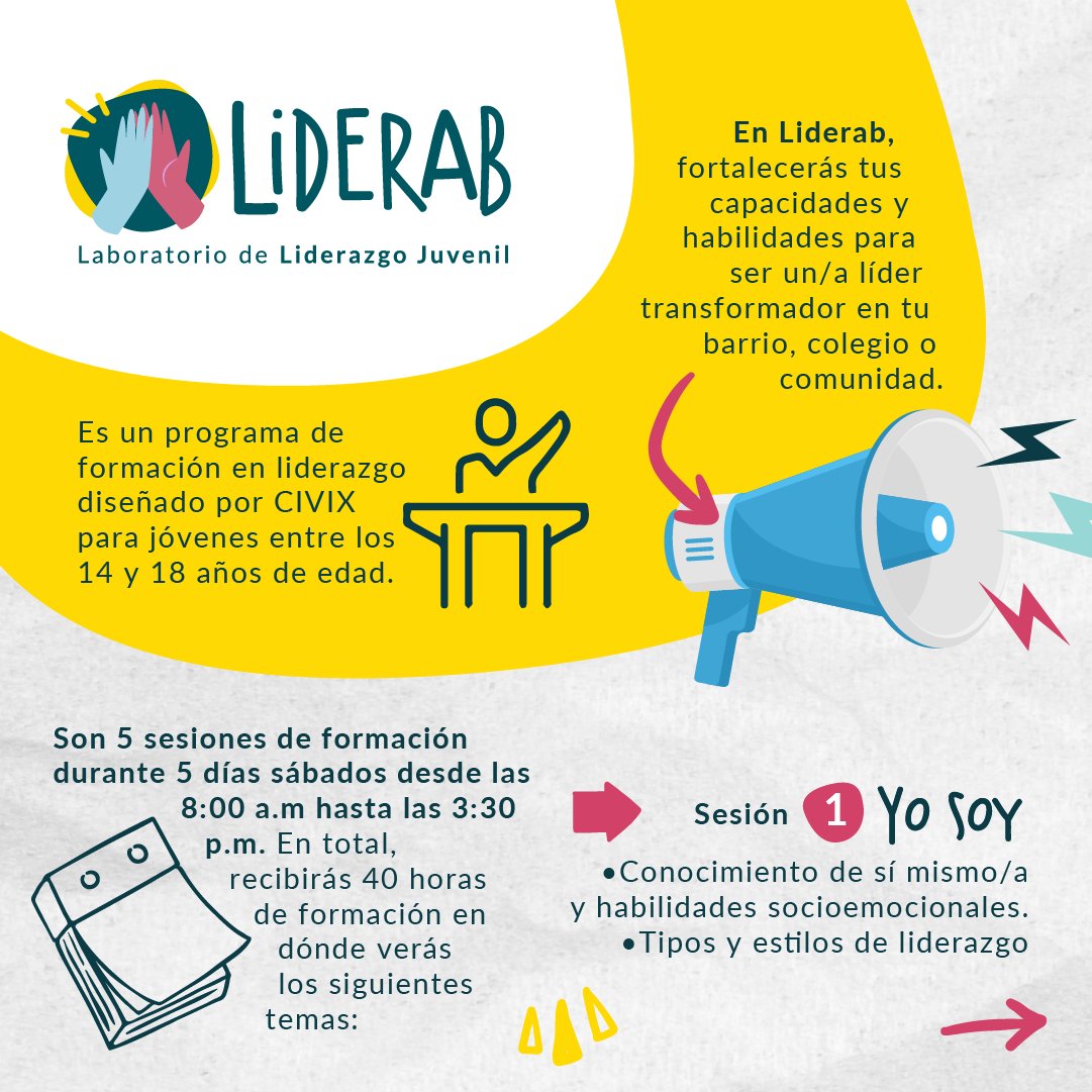 Civix_Colombia's tweet photo. ¿Qué es y cómo se ve #Liderab?
Es un programa para ti, que ya lideras o quieres liderar procesos en tu colegio, tu barrio o tu comunidad y sabes que cambiar el mundo comienza, primero, por prepararse. 

Postúlate hasta el 1⃣9⃣ de agosto a las 11:59 p.m.
➡️https://t.co/IvxbpfbNLr https://t.co/dYkaO5Q4d0