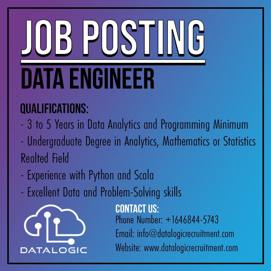 DataLogicRec's tweet photo. Data Engineers! 📊

Are you looking for the next step in your career? We've found it for you 🎉

To learn more about this role and our client, contact us today:
📞 +1646844-5743
📧 info@datalogicrecruitment.com
🌐 https://t.co/TibOQA6k7m

#datalogic #datascience #career https://t.co/XnHkOhmQk4