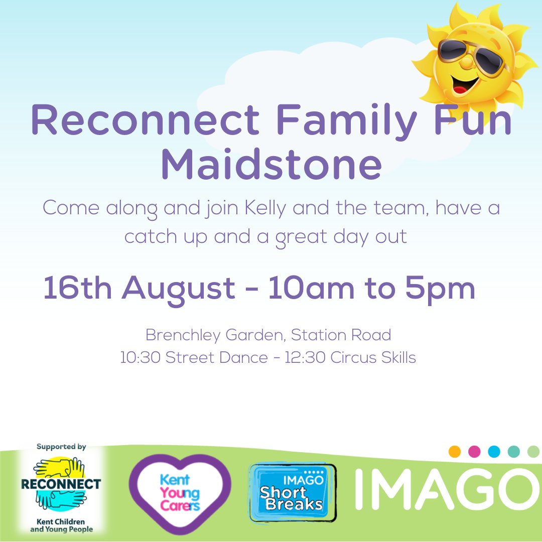 ☀️Tomorrow 10:00-5:00 ☀️

Are you registered with Kent Young Carers ?

Join Kelly and the Team at Brenchley Gardens for Street Dance and Circus Skills.

For further information contact your local coordinator, their details are in our monthly newsletter.

#YoungCarers #SummerFun