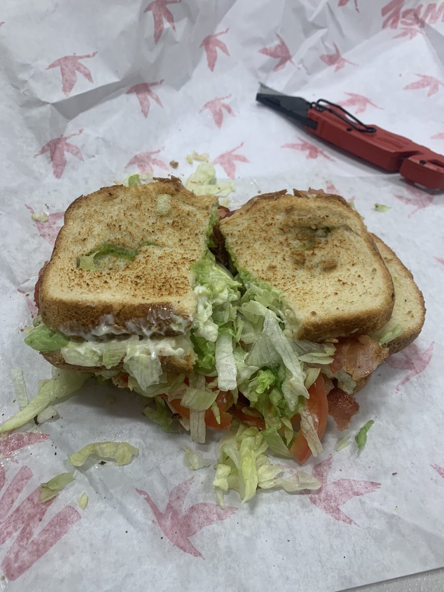 Cryptiddyit's tweet photo. @Wawa That’s great but can you teach your staff in Ventnor NJ how to make a sandwich? Not only did they smash their fingers through my bread, they also only cut the top slice of bread. Super annoying https://t.co/CvsAjvVw3d