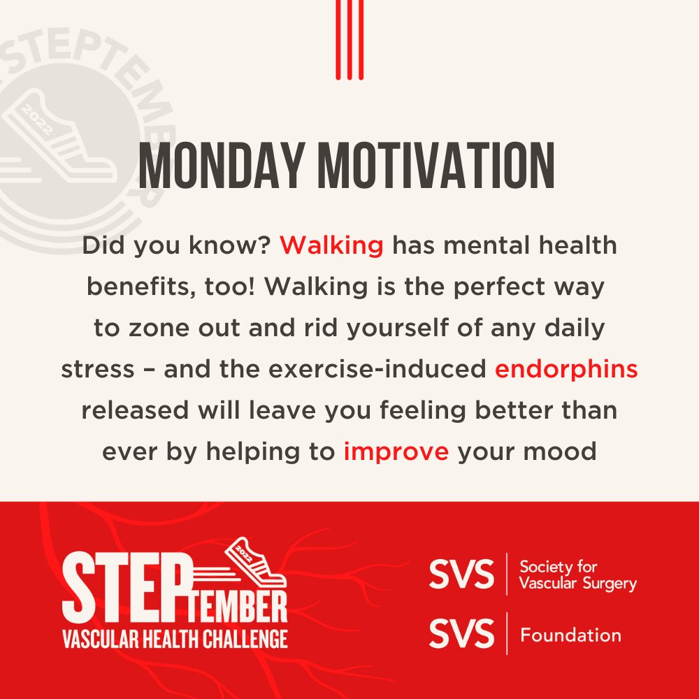 VascularSVS's tweet photo. Are you ready to STEP up and get moving? @VascularSVS #STEPtember vascular health challenge- - https://t.co/MG4myL5YR4 is just a few weeks away. Looking for some #MondayMotivation to take the first step? We got you covered. https://t.co/ibS8tLhnGf