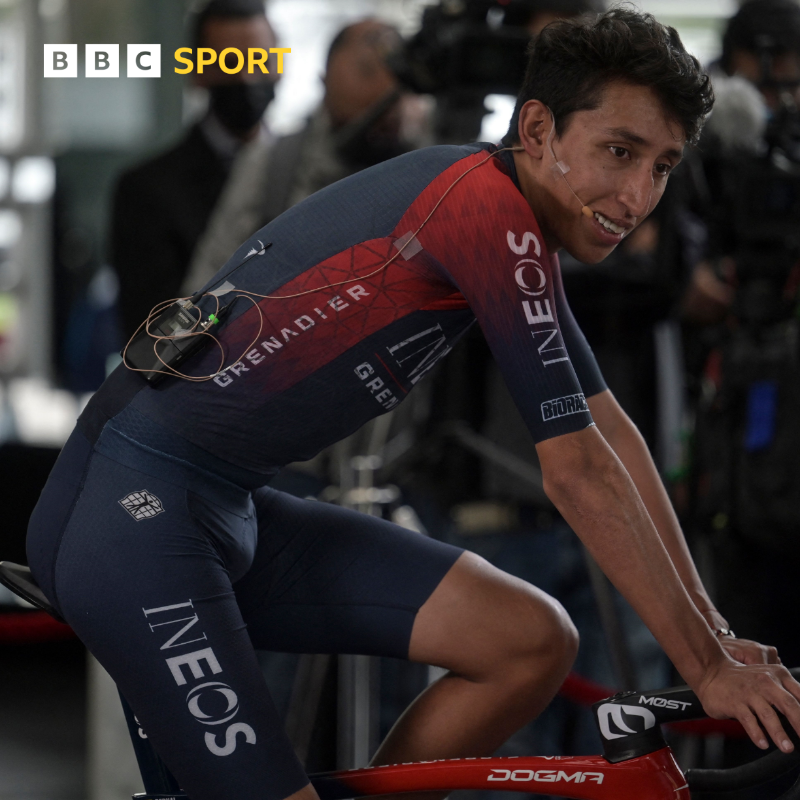 BBCSport's tweet photo. Egan Bernal is back on the bike 🙏

#BBCCycling