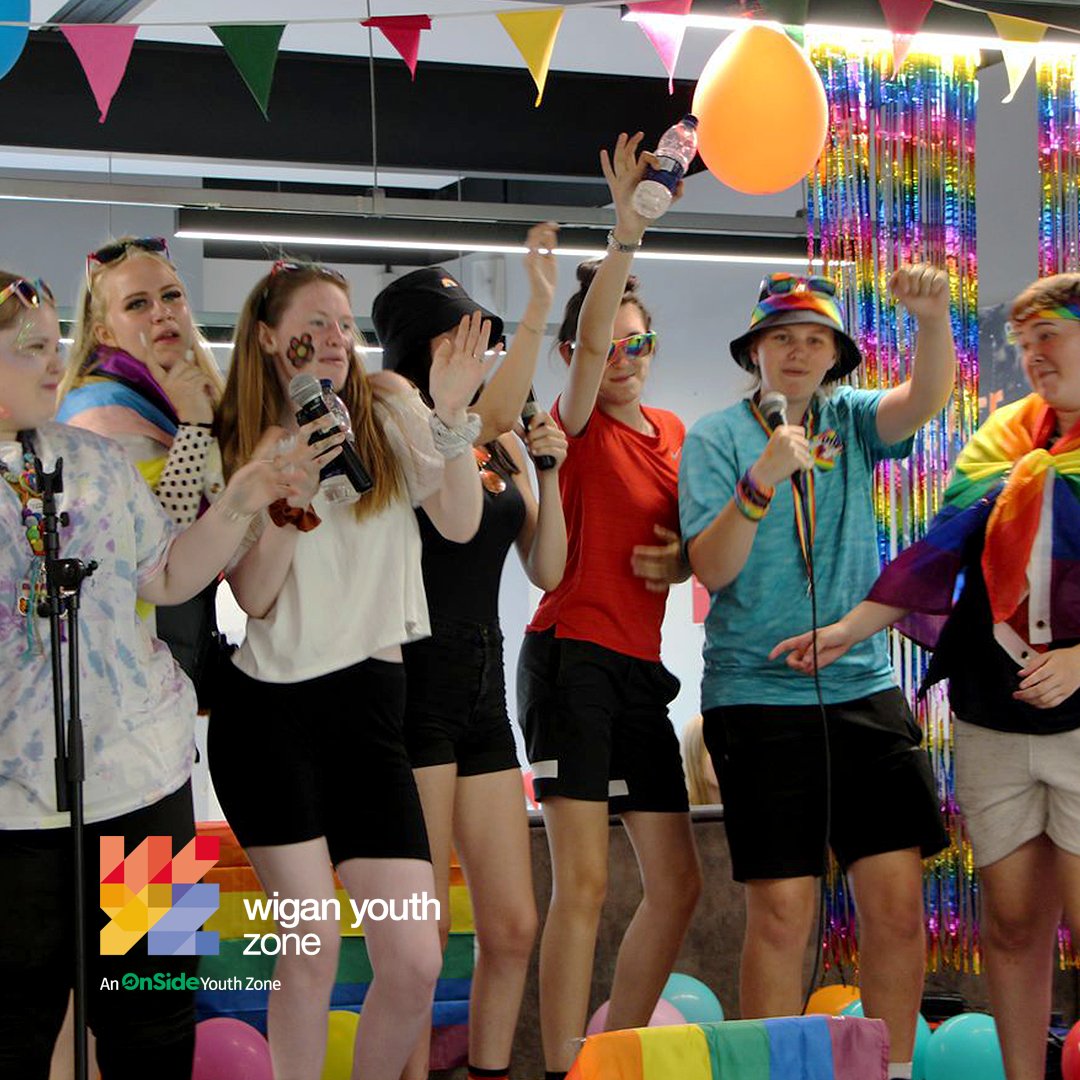 WiganYouthZone's tweet photo. We're still buzzing from celebrating @WiganPrideLGBT with the rest of Wigan. We had a fabulous time singing and dancing our way through the day!🏳️‍🌈

Our members joined in by walking in the parade and shining bright during incredible performances on the Believe Stage. ❤🧡💛💚💙💜 https://t.co/hrnxDEYSIU