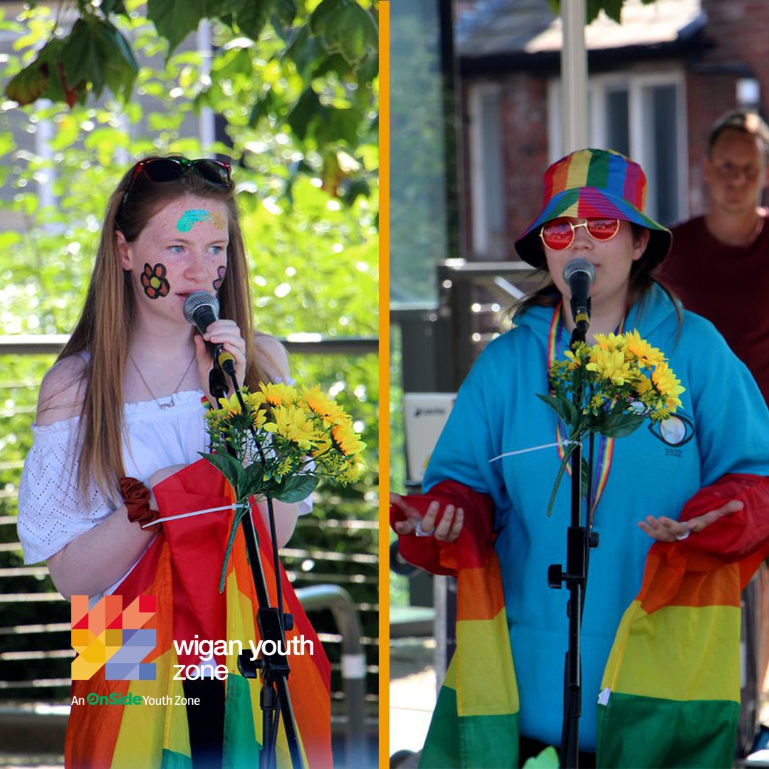 WiganYouthZone's tweet photo. We're still buzzing from celebrating @WiganPrideLGBT with the rest of Wigan. We had a fabulous time singing and dancing our way through the day!🏳️‍🌈

Our members joined in by walking in the parade and shining bright during incredible performances on the Believe Stage. ❤🧡💛💚💙💜 https://t.co/hrnxDEYSIU