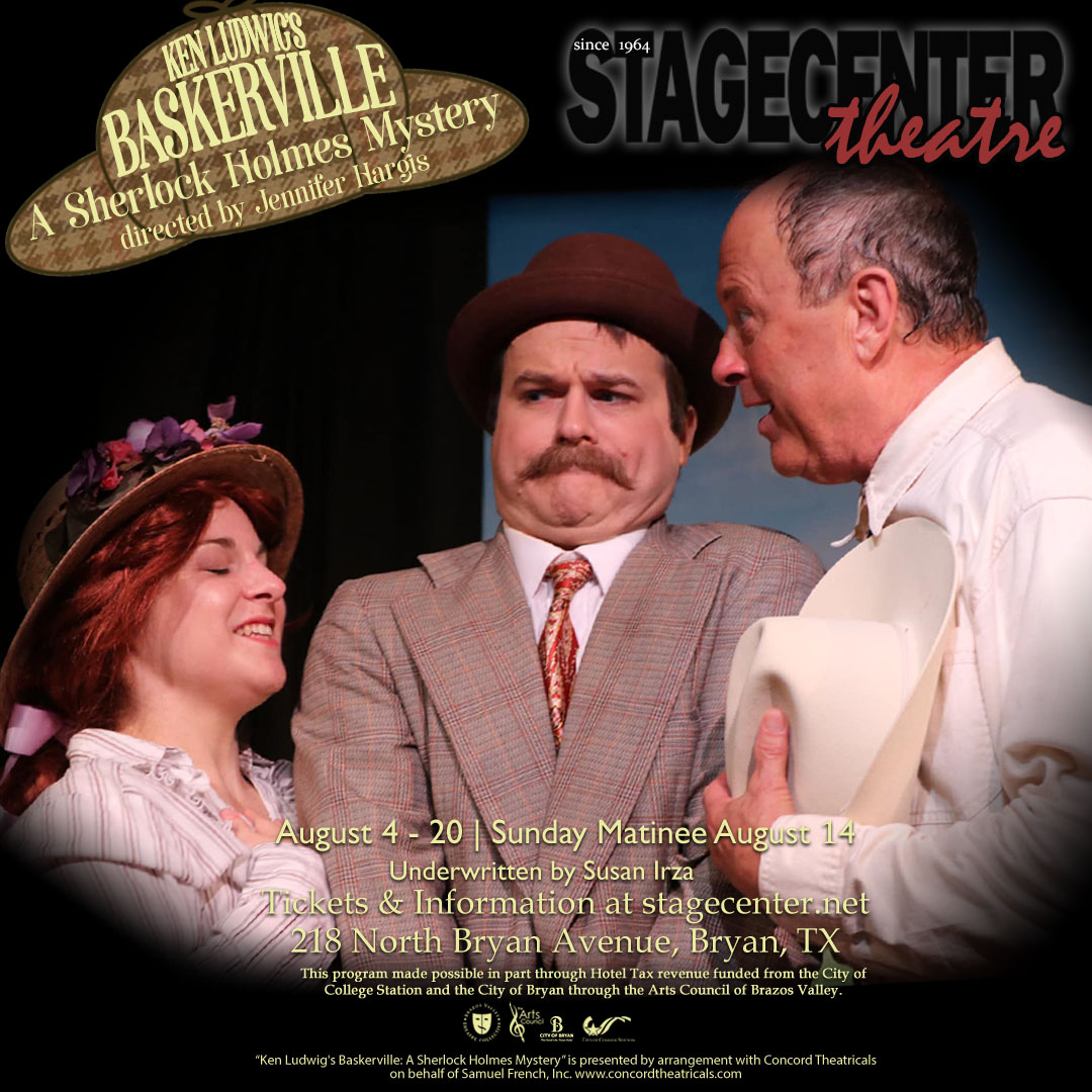 StageCenter's tweet photo. Our second weekend of performances for Ken Ludwig's Baskerville: A Sherlock Holmes Mystery had some patrons declaring their faces hurt from laughing so hard. If you want your face to hurt, get your tickets for our final weekend before they sell out at https://t.co/bGDM2lPq75 https://t.co/hiInXSEvqT