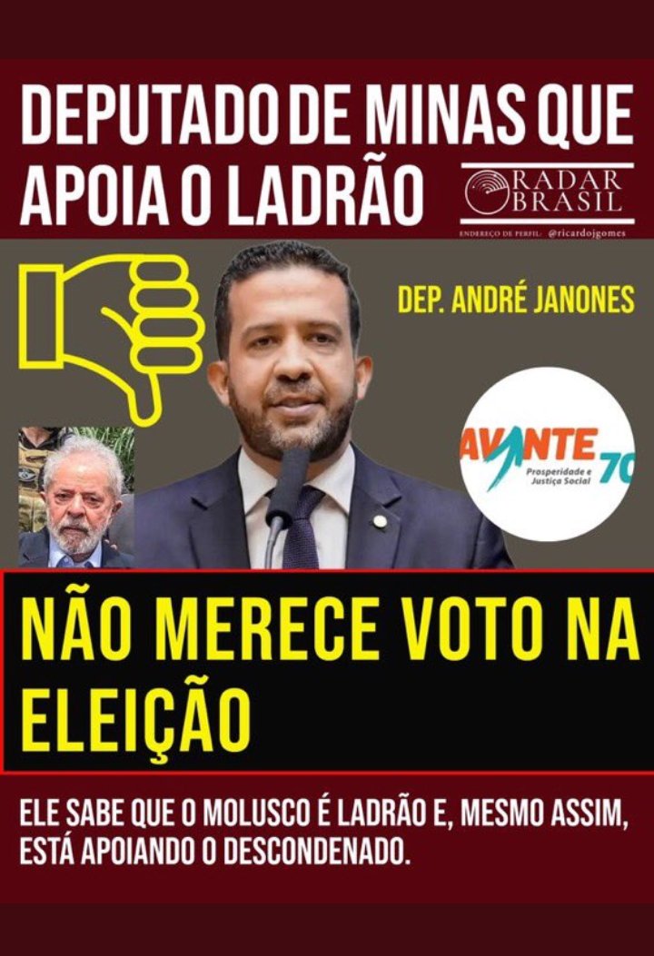 Lobezomem's tweet photo. @AndreJanonesAdv Você @AndreJanonesAdv foi precificado , se vendeu fácil para Corrupção...O vencer o mundo , e ter discernimento para não se entregar as facilidades aos atalhos que o mundão oferece...
#LulaLadraSeuLugarEnaPrisao...
Está achando que a Vitória é nesse plano , não entendeu nada! https://t.co/O1laWFkBzg