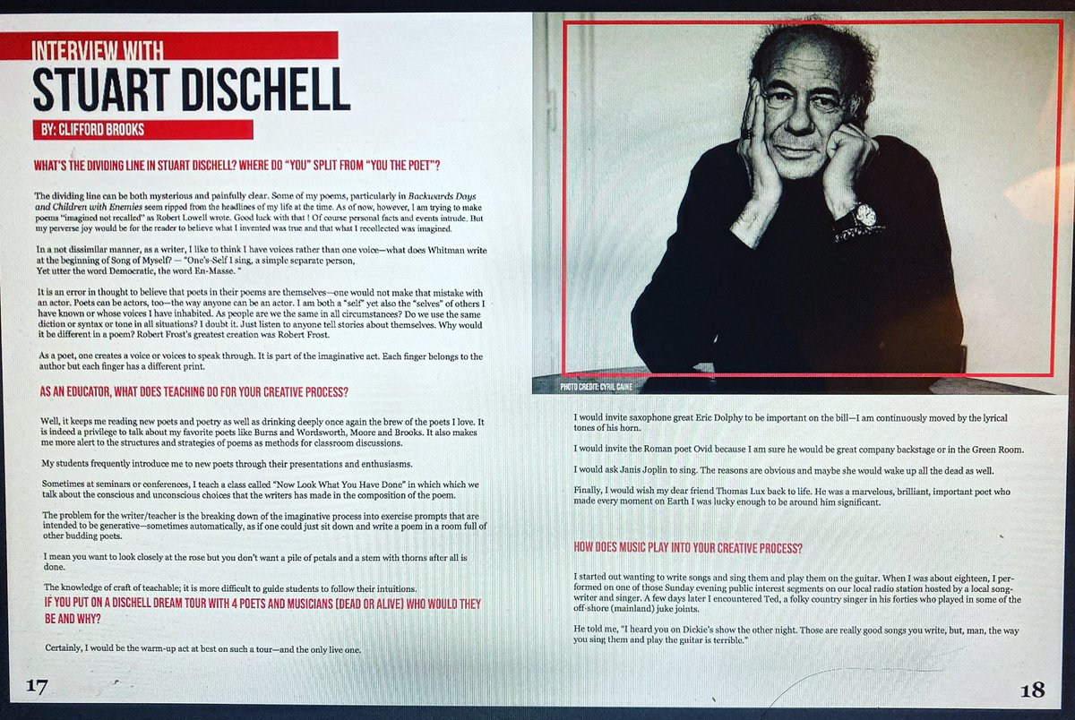 StuartDischell's tweet photo. Interview in The Blue Mountain Review https://t.co/fI7f4NMcfa @TSCETweets @CliffBrooks3 @caine_cyril #poem #poetrycommunity #poetry #stuartdischell #thelookoutman @UChicagoPress https://t.co/EspqxyIrtV