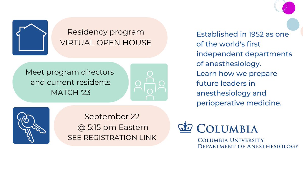 #Anesthesiology residency applicants: You're cordially invited to learn about our program. Register here and send your questions. columbiacuimc.zoom.us/meeting/regist…
