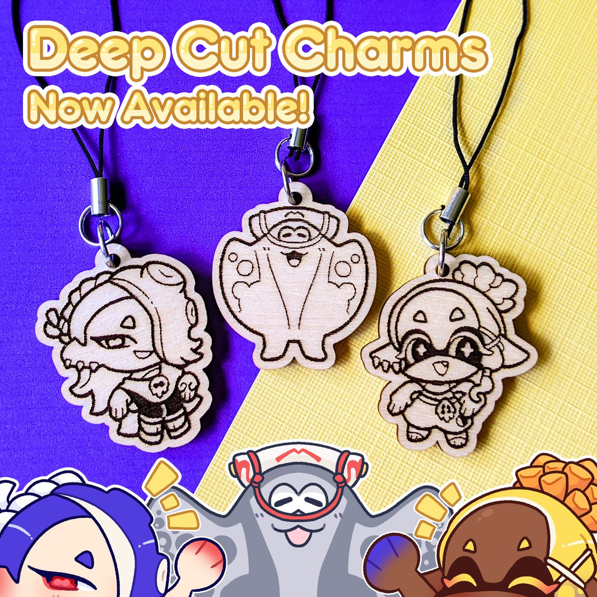 _LittleParade_'s tweet image. Deep Cut Charms now available on my Etsy, LittleParadeShop, link in my bio! 💜💛 #Splatoon3 #Splatoon3Direct #shiversplatoon #FryeSplatoon #deepcutsplatoon #deepcut #bigmansplatoon #shiverfrye #splatoon #Splatoon2