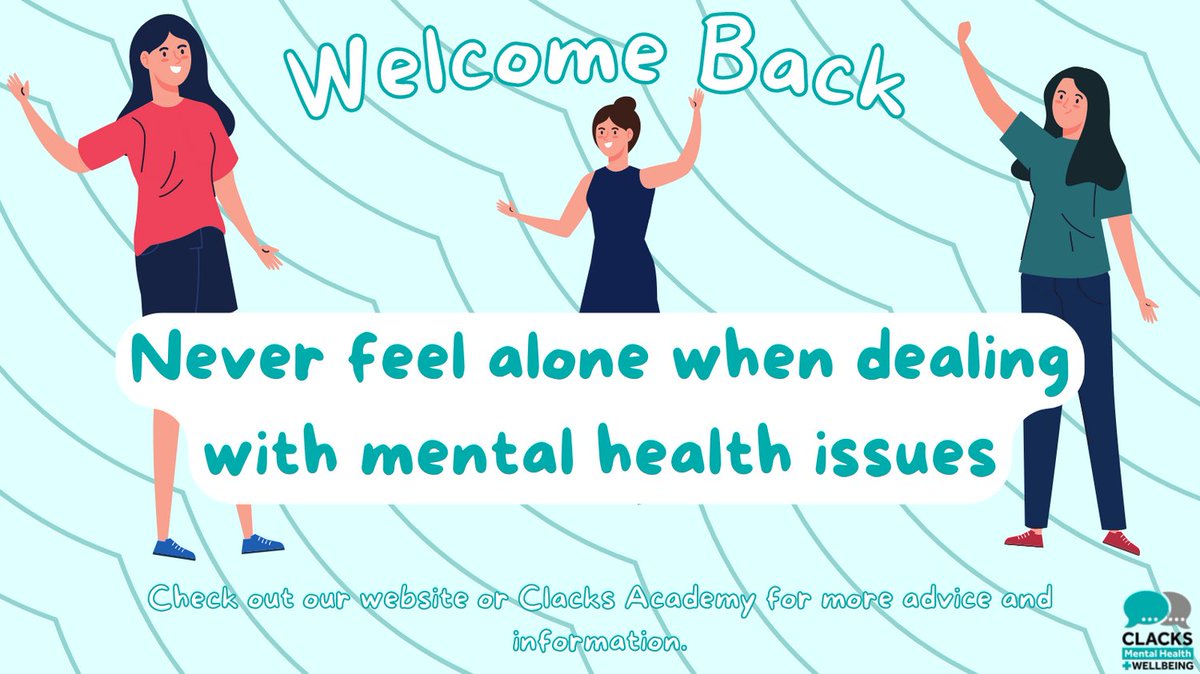 ClacksEPS's tweet photo. Saying welcome back to all our colleagues across @clacksedu today with a reminder to never feel #AloneInAugust when dealing with mental health issues. Check our website and the Clacks Academy for lots of advice, info and support #MHWBClacks https://t.co/xmQ8yhWPHk
