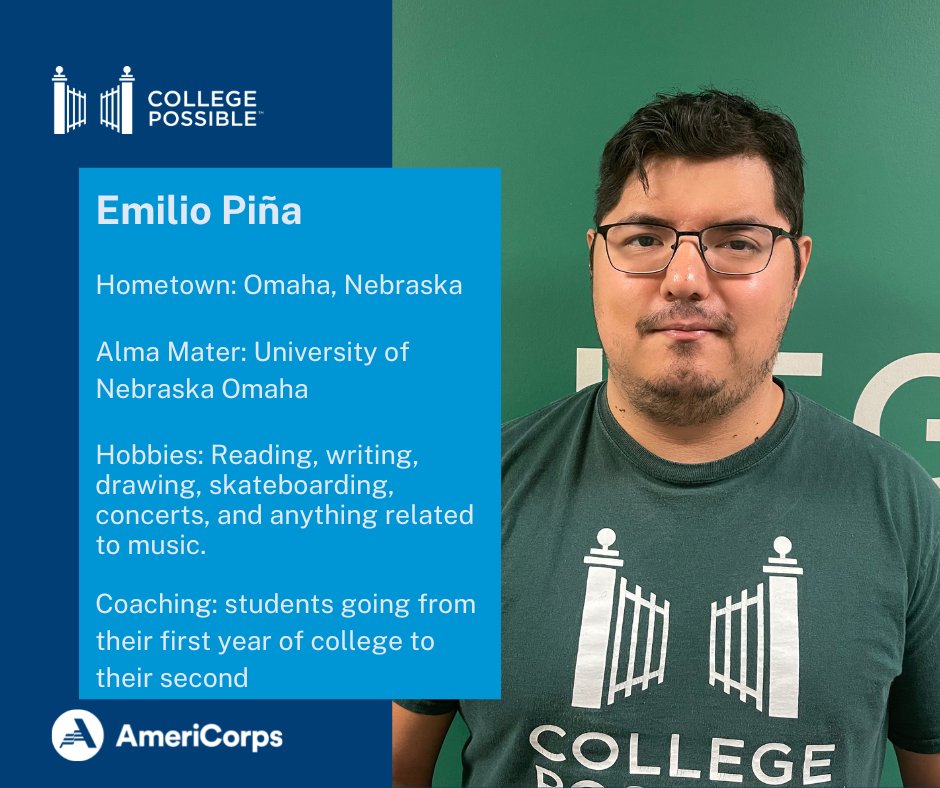 CollPossibleOMA's tweet photo. Meet our last transition coach, Emilio! “Summer transition is important because students who are beginning and persisting in college know they’ll have access to resources before classes even begin, which can be really encouraging.”
#MemberMonday #NEServes #AmeriCorps https://t.co/pdAmXL2Ewn