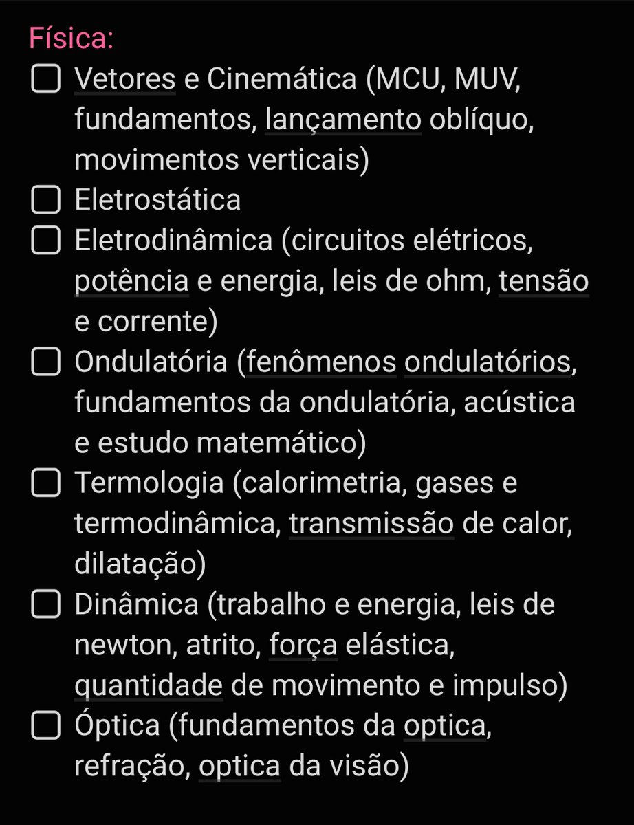 bbcabio's tweet photo. FÍSICA 
entre parênteses está em ordem de prioridade https://t.co/fyUvRpRhec