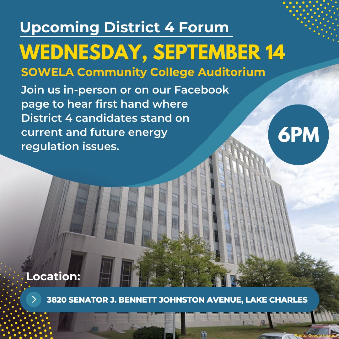 All4Energy's tweet photo. The Alliance is hosting 5 candidate forums to give residents an opportunity to hear from @la_psc candidates. The forums will allow candidates to discuss their positions, as well as answer questions about Louisiana's Energy Future.
#LaPSC #Power4People #energy https://t.co/KsXWUOxgWB