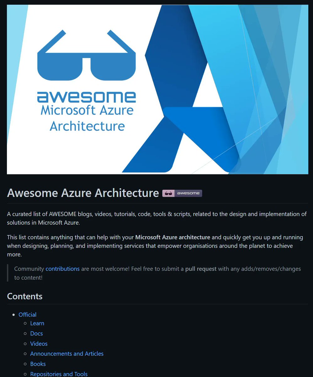 david_das_neves's tweet photo. Great list here.
[Repo] Awesome Azure Architecture Awesome
https://t.co/pY9LFMnyrZ 

#Azure #Awesome #LinkList #Architecture #CloudComputing https://t.co/TvrSz1mnc9