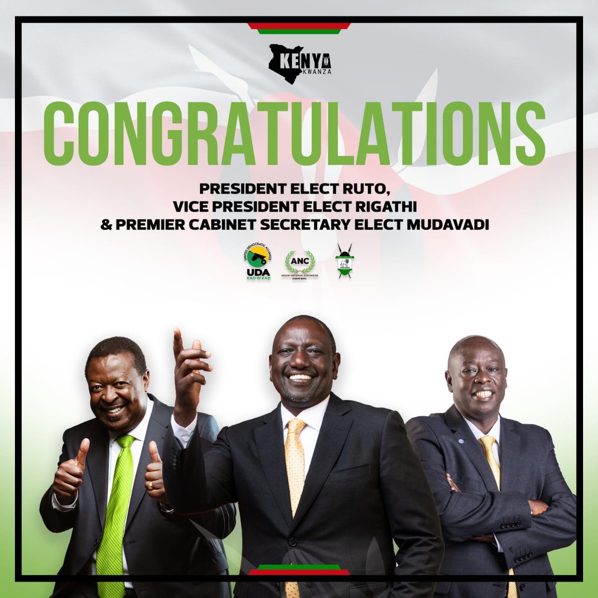 ProgressKN's tweet photo. Tulisemaje? 

Congratulations to the President Elect His Excellency @WilliamsRuto, Party Leader H.E @MusaliaMudavadi &amp; Team Kenya Kwanza!

#KaziniKaziPesaMfukoni https://t.co/1Ykk323ygz