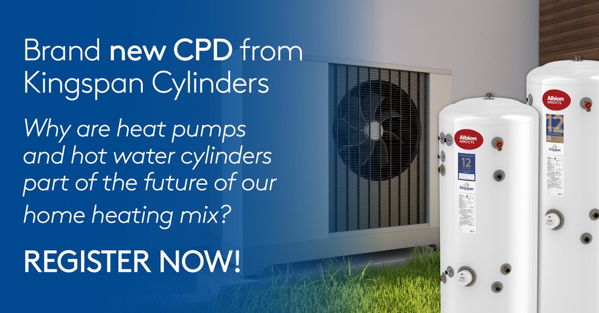 Be the first to attend our brand new online #CPD on #heatpumps and hot water cylinders and why they're part of the future of our home heating mix.
Organised with <a href="/DCECPD/">DCE CPD</a> our #webinar will be delivered on September 20th at 1pm. To register follow the link: cylinders.kwe.kingspan.com/cpd-20sep