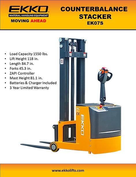 EKKOlifts's tweet photo. The EK07S is one of our most compact counterbalanced stackers. This unit can fit in a 9ft aisle with load cap of 1550 lbs. and a 118"lift height. IN STOCK NOW!
Contact us today to get yours!
Info@ekkolifts.com
(877)232-6517
https://t.co/WHEJyJAut1
#CounterBalancedStacker https://t.co/EWMxoWwopo