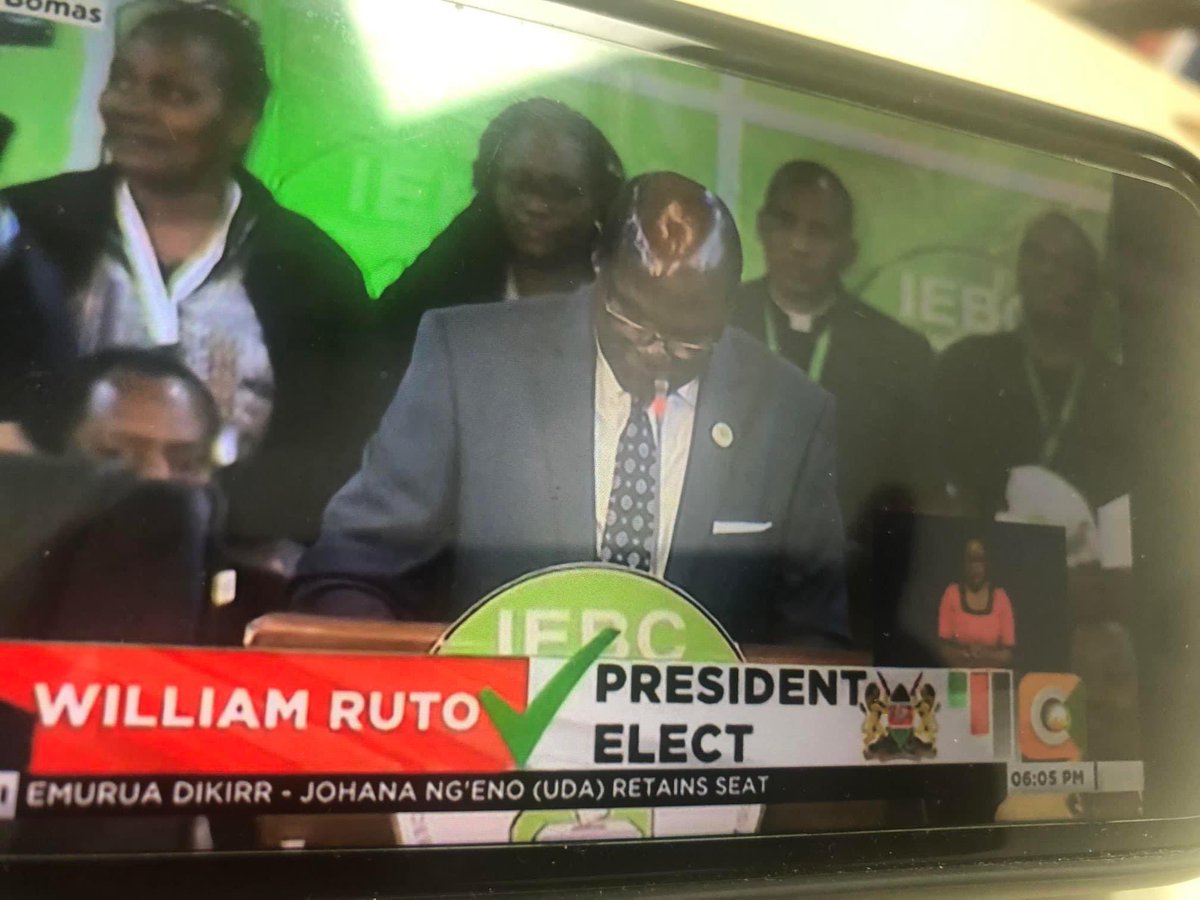 HbcEnglish's tweet photo. Kenya’s Deputy President William Samoei #Ruto has just won the 2022 presidential election, the Independent Electoral and Boundaries Commission (IEBC) declares, amid claims by Raila Odinga’s chief agent that the election was “rigged.” #kenyaelections2022 #KenyaDecides2022 https://t.co/5Dzd5Luer2