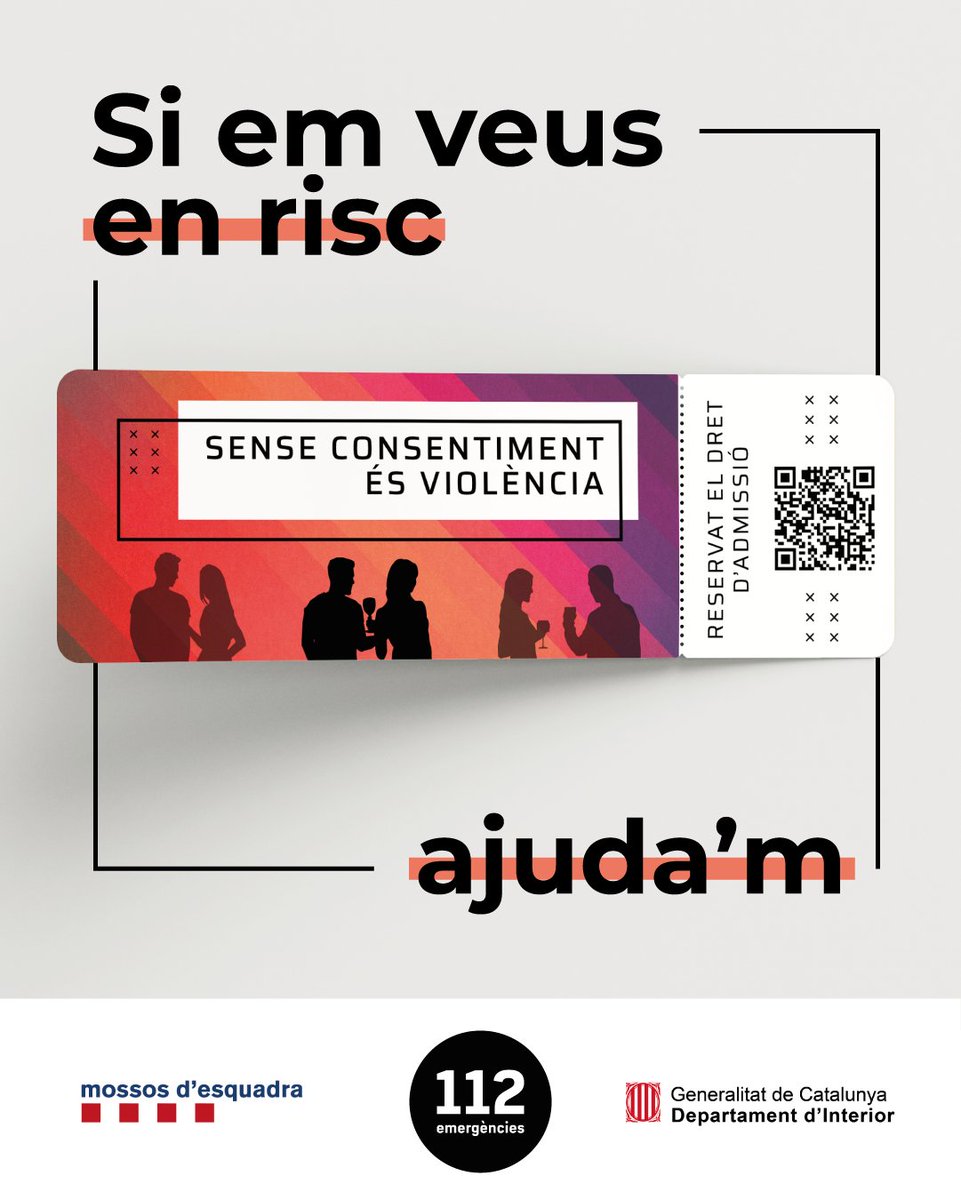 mossos's tweet photo. Si ets testimoni d’un acte de violència sexual, ajuda la víctima o demana que l’ajudin altres persones de confiança. No t’oblidis d’avisar al @112 #SenseConsentimentÉsViolència https://t.co/PohTcDxUEe