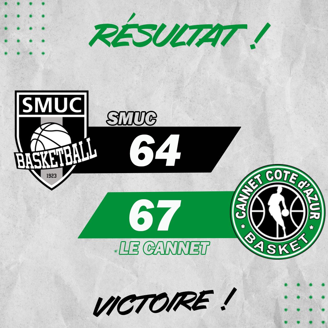 L’équipe s’impose à Marseille face au SMUC dans ce deuxième match de préparation ! 

Prochain rendez-vous samedi 20 avec un nouveau déplacement, où l’équipe prendra la route pour Aubenas ! 

#ffbb #basketball #basket #lecannet #nm3 #matchday #win #lecannet #frenchriviera