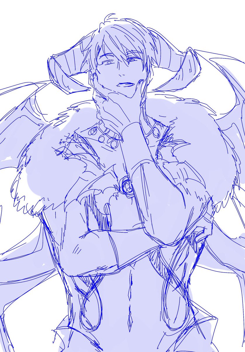 個人的にラフスケッチしたやつを殿下にしたやつ。「おやおや、もう鬼ごっこは終わりかな？」的な感じで見下されたい。