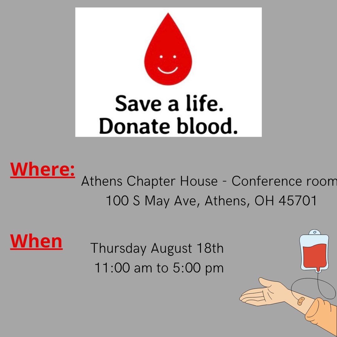OURedCrossClub's tweet photo. Upcoming Blood Drives on August 15th, 16th, 17th and 18th!!! Come and donate and you can receive a $10 e-gift card of your choice 🩸 https://t.co/ZPvCptiXs2