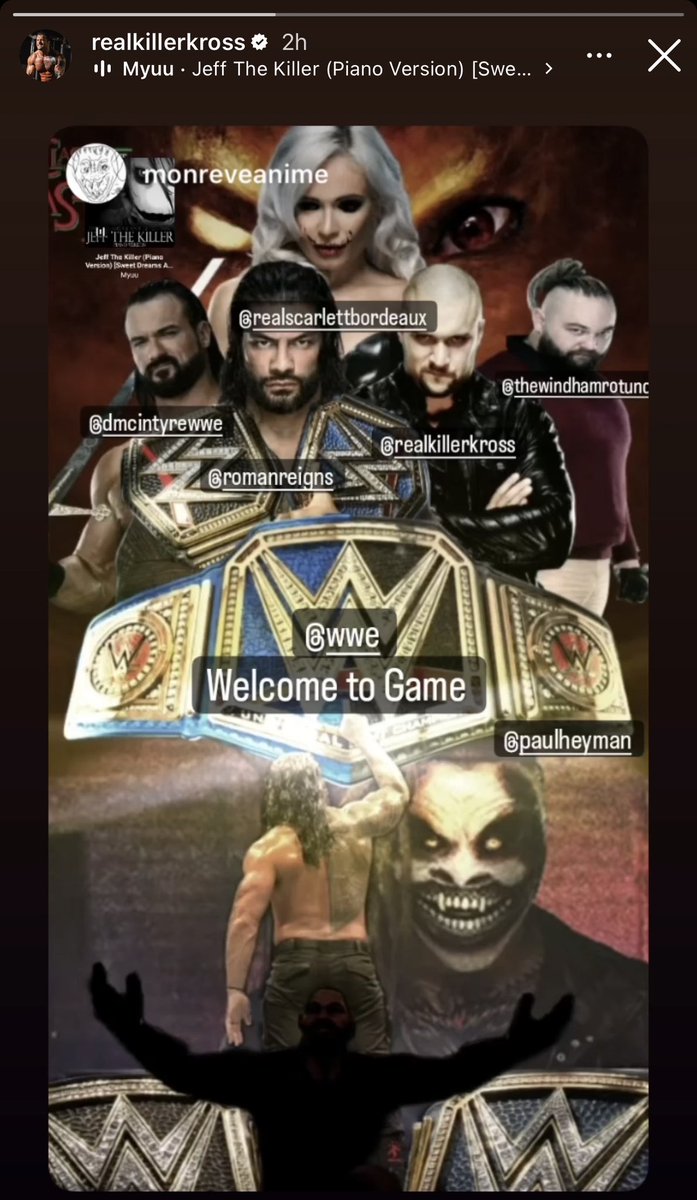 InsidersPW's tweet photo. This is from @realKILLERkross instagram page .. added to his story with the song “sweet dreams are made of these” and tagged all currently in #WWE with one exception.. @Windham6  ..  what could this mean? https://t.co/WhsONXVpCi