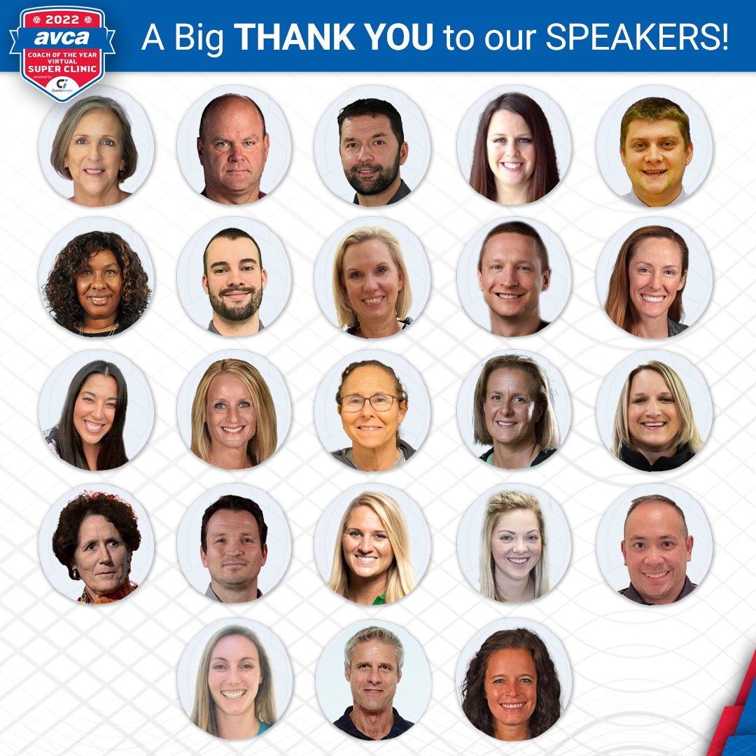 AVCAVolleyball's tweet photo. A big thanks to our roster of coaches and presenters who took part in another highly successful 2022 AVCA Super Clinic!  The #AVCA and our event partner @VBcoachinsider appreciate you engaging in this virtual coaching education experience!  #WeAreAVCA https://t.co/1t1MSRXT99