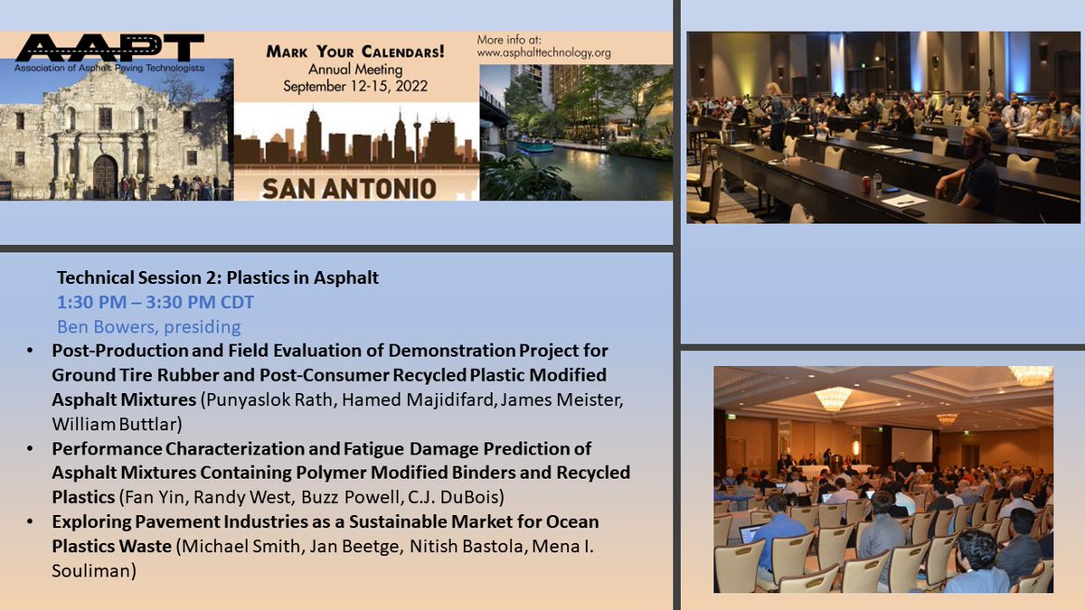 AsphaltTech's tweet image. AAPT2022 is less than a month away!
Meeting and registration information: lnkd.in/gzRuqKKz
Asphalt offers an excellent opportunity to reuse, recycle &amp;amp; upcycle plastics to prevent microplastic pollution. Tech Session-2 at AAPT2022 will focus on this topic. 
#aapt2022