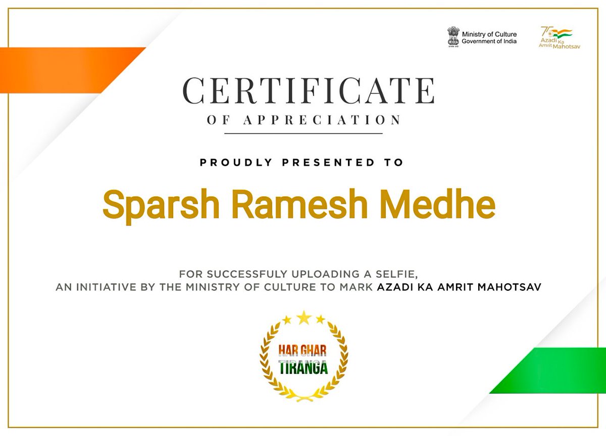 SparshMedhe's tweet photo. Azadi Ka Amrit Mahotsav is an initiative of the Government of India to celebrate and commemorate 75 years of independence and the glorious history of it's people, culture and achievements

#IndependenceDay2022 #azadikaamritmahotsav2022 #Government #IndiaAt75 #sparshmedhe https://t.co/NQGBiSCYKK