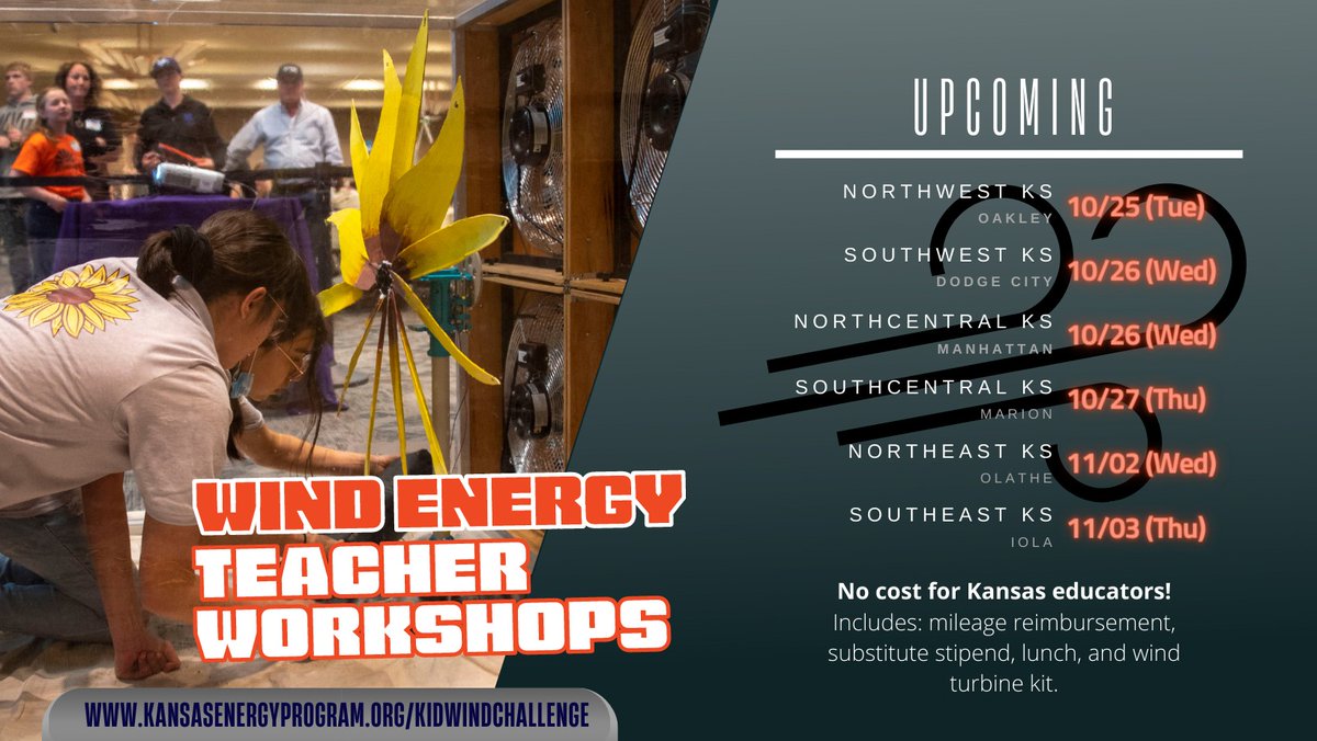 ksenergyprog's tweet photo. Teacher Workshops will be happening in October and November!🤓 Visit our website for details and registration: https://t.co/B6cYG3o8lw https://t.co/QJvKH3txu4