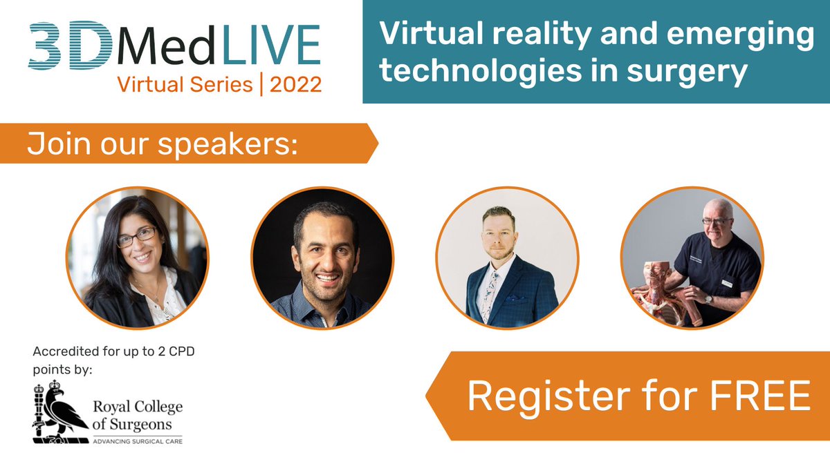 Final reminder to register for our FREE #3DMedLIVE Virtual series, covering #VR and other emerging technologies in #surgery! Watch all presentations, ranging from #VR in #electrophysiology to workflow optimization in surgical planning, here>>bit.ly/3plyv62
