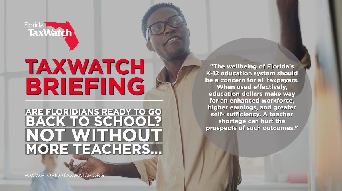 FloridaTaxWatch's tweet photo. Schools are not immune to the workforce shortages plaguing all sectors of our economy. In preparation for the start of the school year, hiring enough teachers and staff members to satisfy vacancies has been a challenge for FL school districts. https://t.co/QcpDVsEV3D https://t.co/qT2KszR9tJ