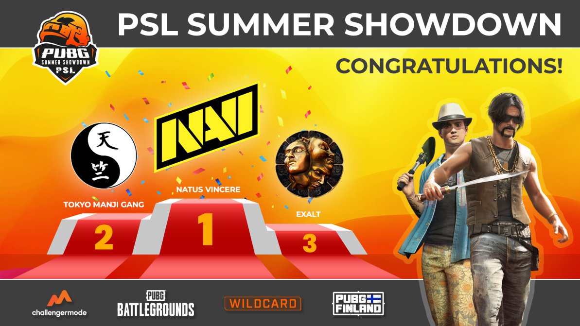 PSL SUMMER SHOWDOWN 🥇 2500€ - Natus Vincere 🥈 1750€ - Tokyo Manji Gang 🥉 1250€ + PCS7 Wildcard - Exalt 4⃣ 500€ - Question Mark Thank you for all of the players, casters, viewers, followers, staff and partners! Was a great season! Hopefully news about next season soon 👀